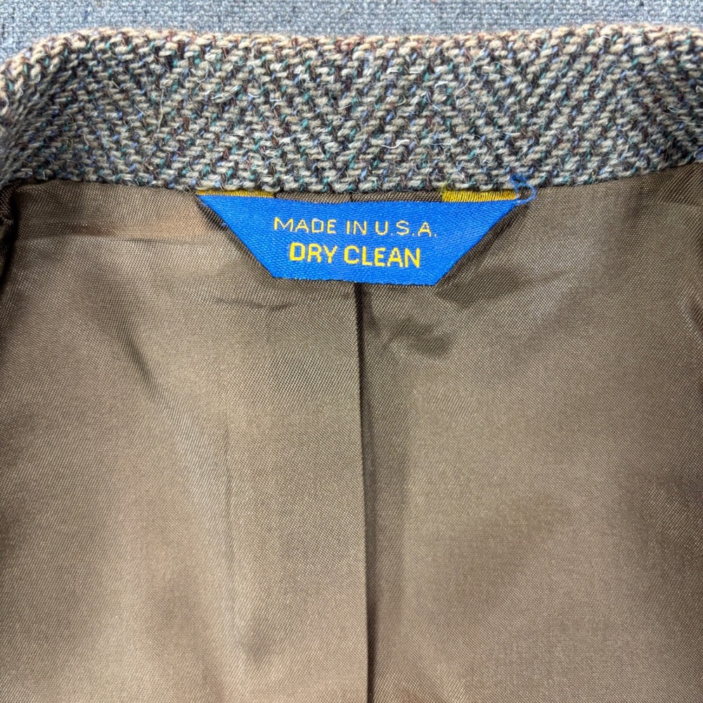 VTG 70s Pendleton Wool Western Blazer Suede Brown Herringbone Tweed SZ 44 - Picture 4 of 9